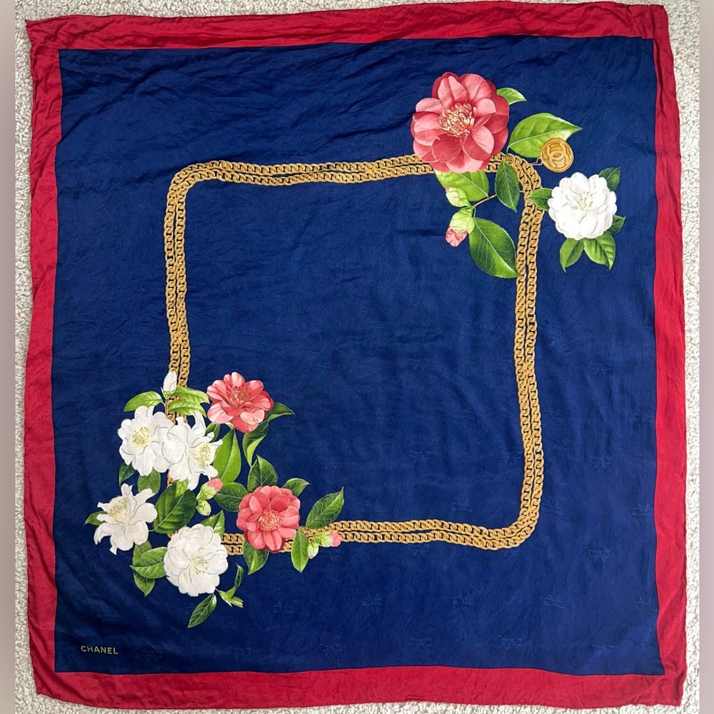Authentic Vintage CHANEL Floral Silk Scarf